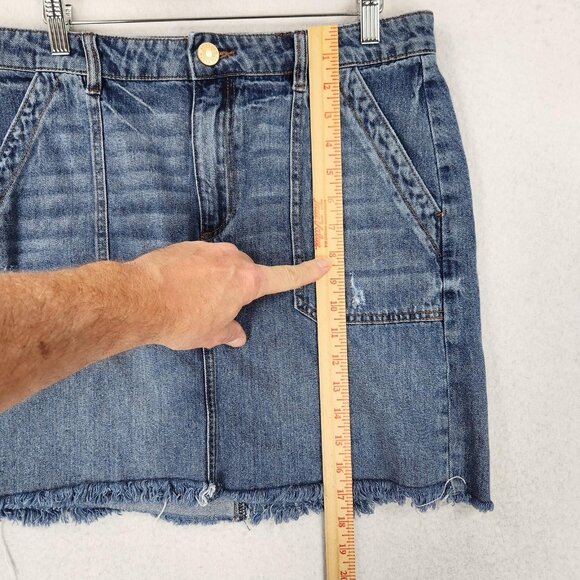 KUT From The Kloth Skirt Womens 8 Blue Denim Raw Hem Distressed Hemp Blend - Picture 5 of 11